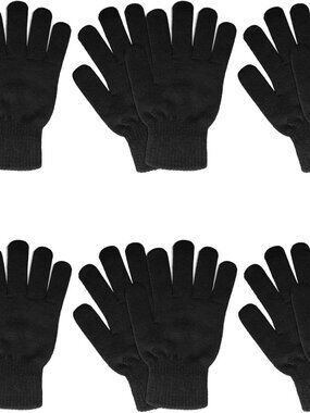 6 Pairs Medium Winter Gloves Women Men Warm Knit Gloves Black Magic Gloves